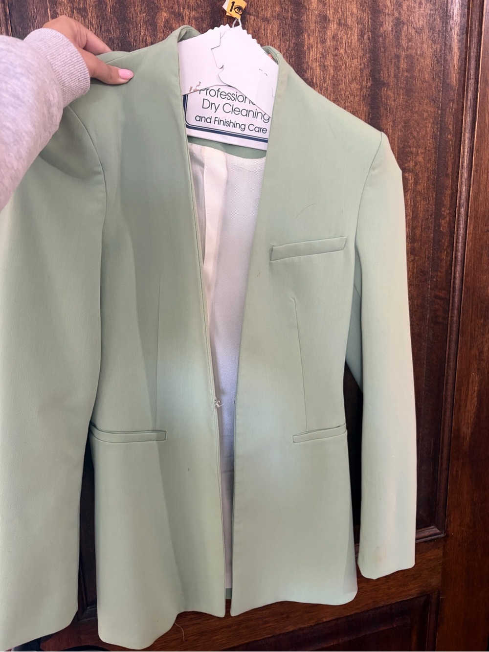 Zara Light Green Collarless Women's Blazer